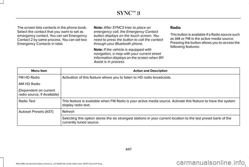 LINCOLN MKC 2018 Owners Manual The screen lists contacts in the phone book.Select the contact that you want to set asemergency contact. You can set EmergencyContact 2 by same process. You can set twoEmergency Contacts in total.
Not LINCOLN MKC 2018 Owners Manual The screen lists contacts in the phone book.Select the contact that you want to set asemergency contact. You can set EmergencyContact 2 by same process. You can set twoEmergency Contacts in total.
Not
