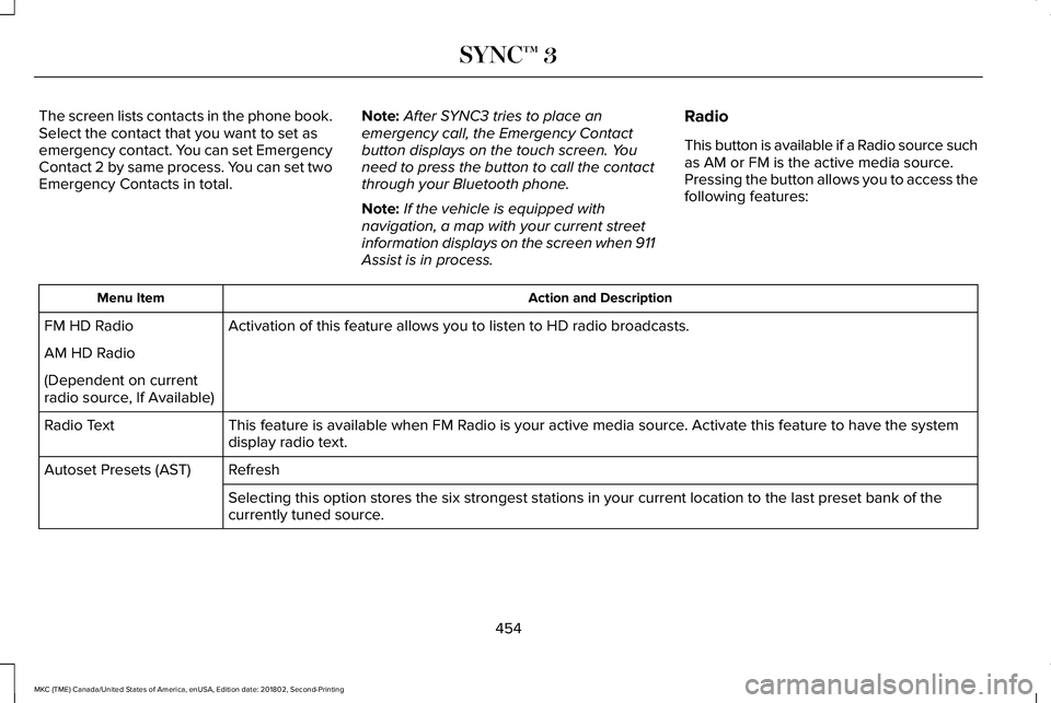 LINCOLN MKC 2019 Owners Manual The screen lists contacts in the phone book.Select the contact that you want to set asemergency contact. You can set EmergencyContact 2 by same process. You can set twoEmergency Contacts in total.
Not LINCOLN MKC 2019 Owners Manual The screen lists contacts in the phone book.Select the contact that you want to set asemergency contact. You can set EmergencyContact 2 by same process. You can set twoEmergency Contacts in total.
Not