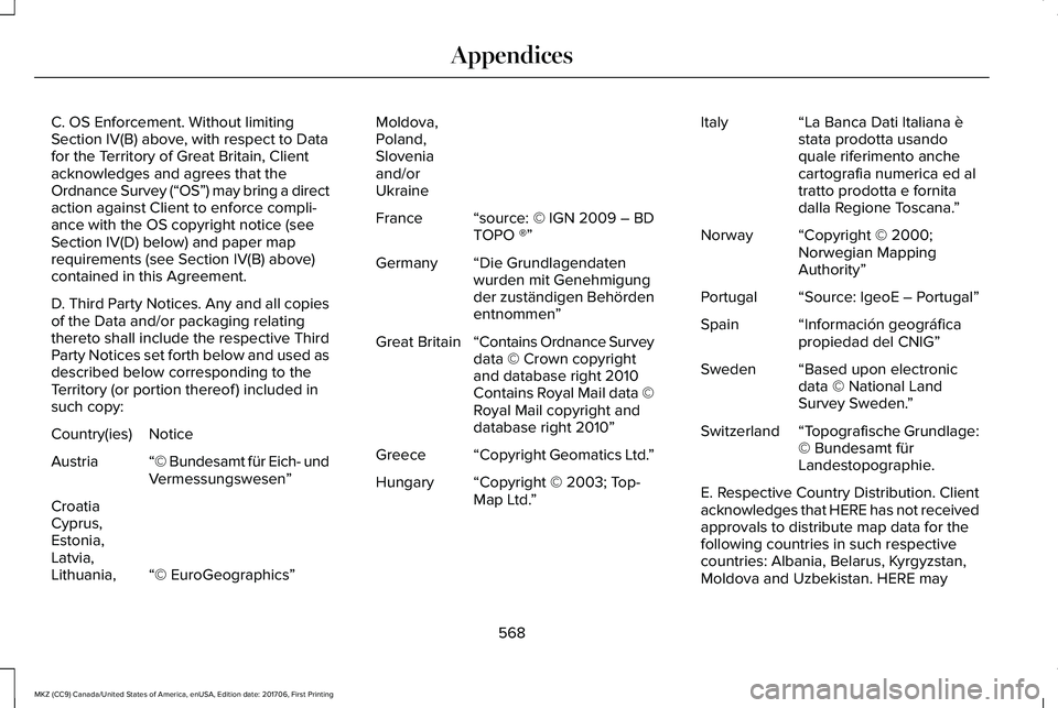 LINCOLN MKZ 2018 Owners Manual C. OS Enforcement. Without limitingSection IV(B) above, with respect to Datafor the Territory of Great Britain, Clientacknowledges and agrees that theOrdnance Survey (“OS”) may bring a directactio LINCOLN MKZ 2018 Owners Manual C. OS Enforcement. Without limitingSection IV(B) above, with respect to Datafor the Territory of Great Britain, Clientacknowledges and agrees that theOrdnance Survey (“OS”) may bring a directactio