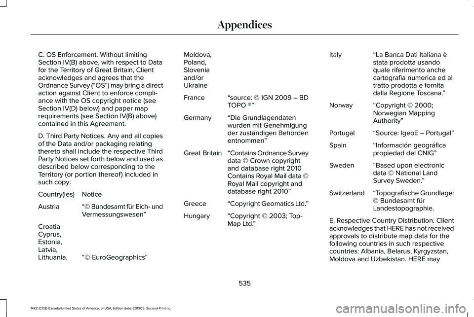 LINCOLN MKZ 2020 Manual PDF C. OS Enforcement. Without limiting
Section IV(B) above, with respect to Data
for the Territory of Great Britain, Client
acknowledges and agrees that the
Ordnance Survey (“
OS”) may bring a direct LINCOLN MKZ 2020 Manual PDF C. OS Enforcement. Without limiting
Section IV(B) above, with respect to Data
for the Territory of Great Britain, Client
acknowledges and agrees that the
Ordnance Survey (“
OS”) may bring a direct