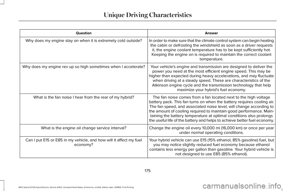 LINCOLN MKZ HYBRID 2019 Owners Manual AnswerQuestion
In order to make sure that the climate control system can begin heatingthe cabin or defrosting the windshield as soon as a driver requestsit, the engine coolant temperature has to be ke LINCOLN MKZ HYBRID 2019 Owners Manual AnswerQuestion
In order to make sure that the climate control system can begin heatingthe cabin or defrosting the windshield as soon as a driver requestsit, the engine coolant temperature has to be ke