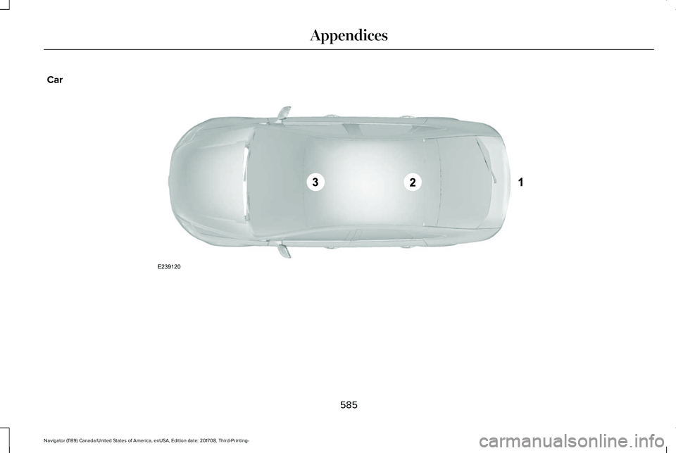 LINCOLN NAVIGATOR 2018  Owners Manual Car
585
Navigator (TB9) Canada/United States of America, enUSA, Edition date: 201708, Third-Printing-
AppendicesE239120  