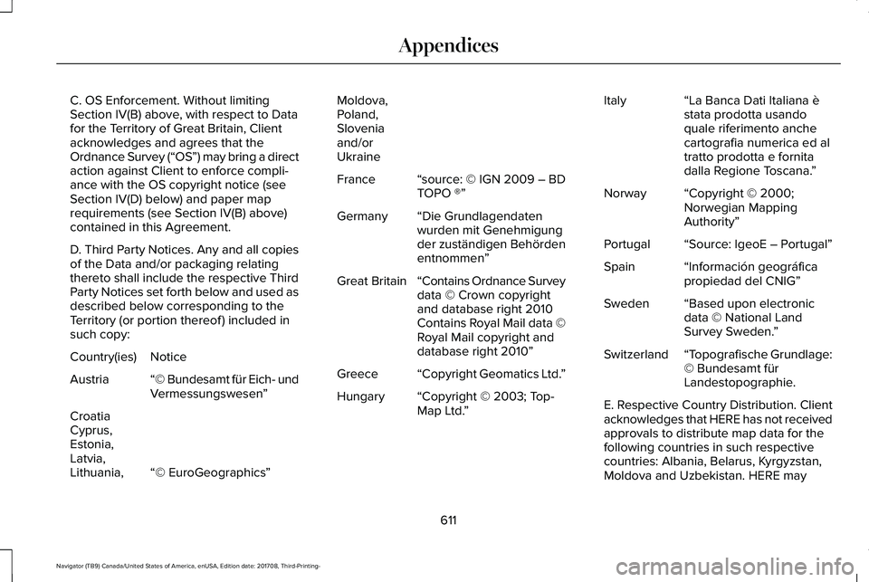 LINCOLN NAVIGATOR 2018 Owners Manual C. OS Enforcement. Without limitingSection IV(B) above, with respect to Datafor the Territory of Great Britain, Clientacknowledges and agrees that theOrdnance Survey (“OS”) may bring a directactio LINCOLN NAVIGATOR 2018 Owners Manual C. OS Enforcement. Without limitingSection IV(B) above, with respect to Datafor the Territory of Great Britain, Clientacknowledges and agrees that theOrdnance Survey (“OS”) may bring a directactio