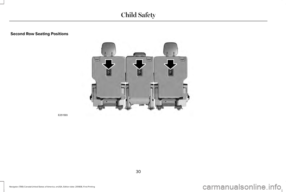 LINCOLN NAVIGATOR 2019 Owners Guide Second Row Seating Positions
30
Navigator (TB9) Canada/United States of America, enUSA, Edition date: 201808, First-Printing
Child SafetyE251593 LINCOLN NAVIGATOR 2019 Owners Guide Second Row Seating Positions
30
Navigator (TB9) Canada/United States of America, enUSA, Edition date: 201808, First-Printing
Child SafetyE251593