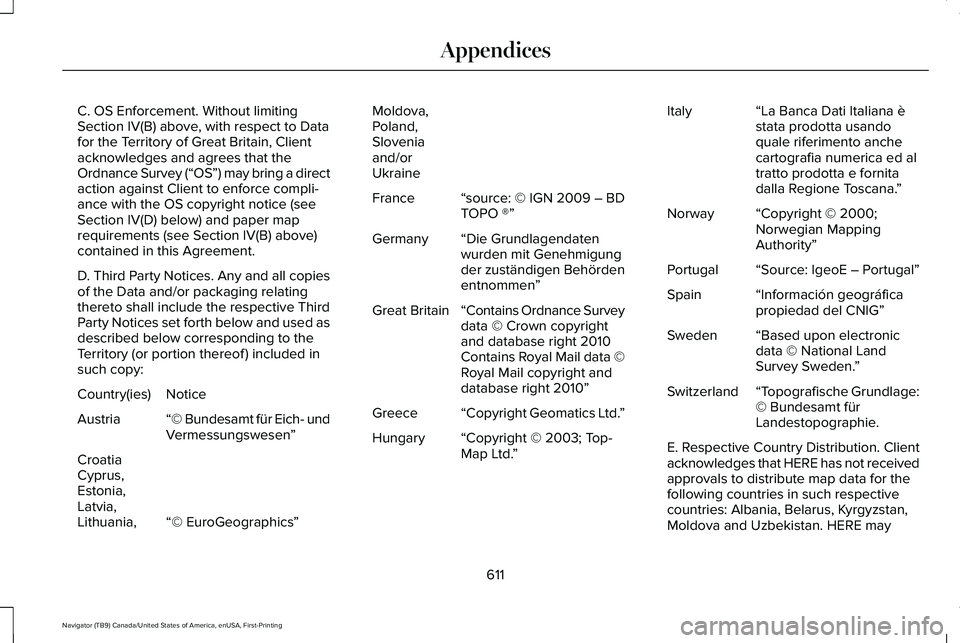 LINCOLN NAVIGATOR 2021 Owners Manual C. OS Enforcement. Without limiting
Section IV(B) above, with respect to Data
for the Territory of Great Britain, Client
acknowledges and agrees that the
Ordnance Survey (“
OS”) may bring a direct LINCOLN NAVIGATOR 2021 Owners Manual C. OS Enforcement. Without limiting
Section IV(B) above, with respect to Data
for the Territory of Great Britain, Client
acknowledges and agrees that the
Ordnance Survey (“
OS”) may bring a direct
