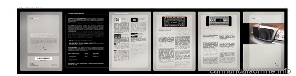 LINCOLN AVIATOR 2004  Quick Reference Guide 