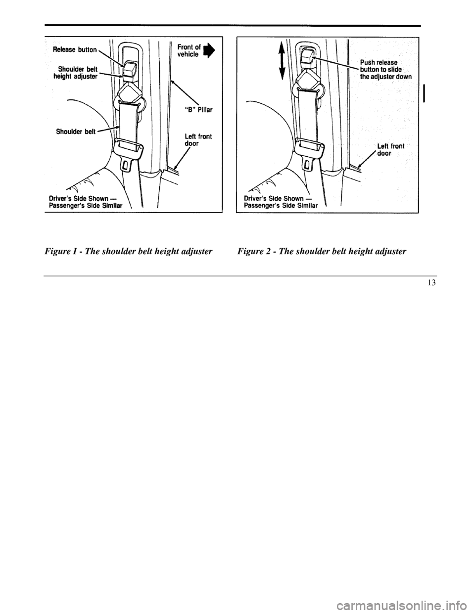 LINCOLN CONTINENTAL 1996 Customer Assistance Guide Figure I - The shoulder belt height adjusterFigure 2 - The shoulder belt height adjuster
13 LINCOLN CONTINENTAL 1996 Customer Assistance Guide Figure I - The shoulder belt height adjusterFigure 2 - The shoulder belt height adjuster
13