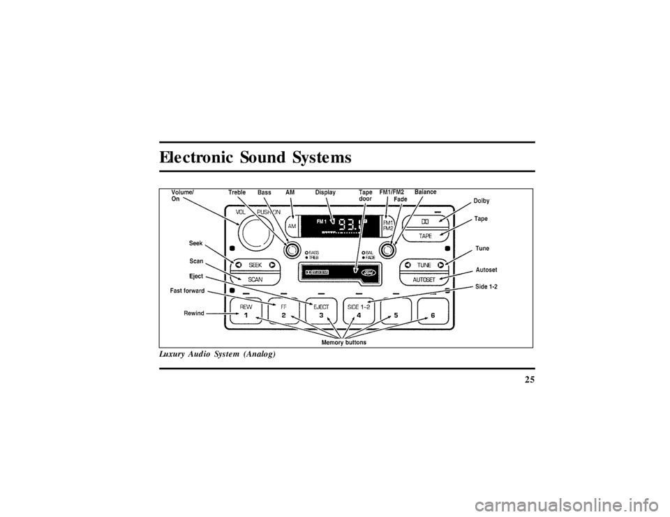 LINCOLN CONTINENTAL 1997 Owners Manual 25
Electronic Sound SystemsLuxury Audio System (Analog)
File:04fnasc.ex
Update:Mon Jun 17 14:15:17 1996 LINCOLN CONTINENTAL 1997 Owners Manual 25
Electronic Sound SystemsLuxury Audio System (Analog)
File:04fnasc.ex
Update:Mon Jun 17 14:15:17 1996