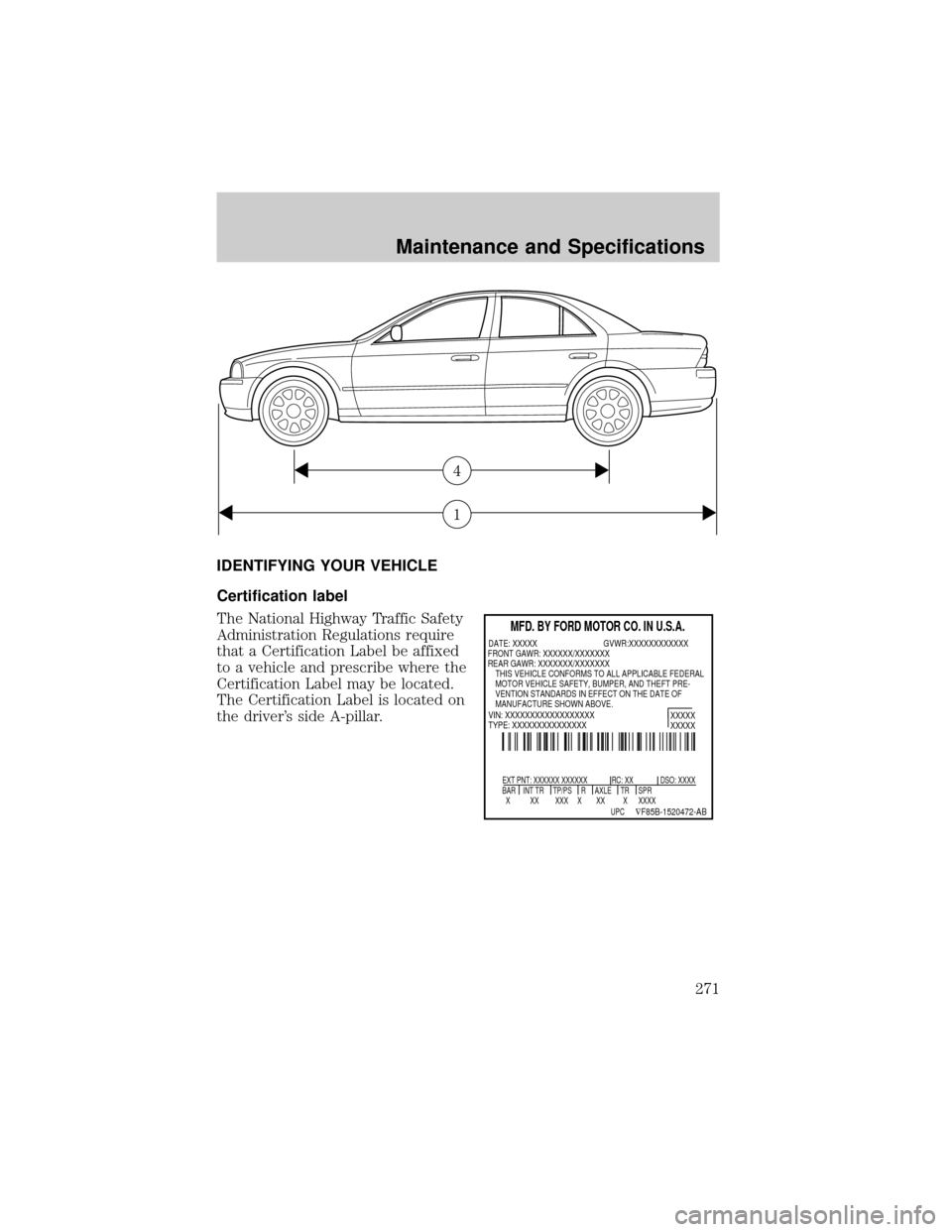 LINCOLN LS 2002 Owners Manual (288 Pages), Page 280 IDENTIFYING YOUR