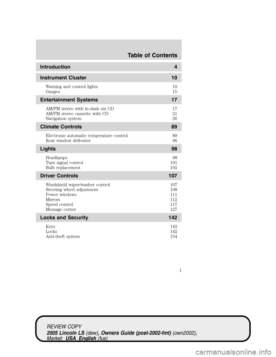 LINCOLN LS 2005  Owners Manual 