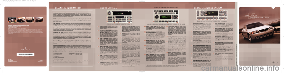 LINCOLN LS 2005  Quick Reference Guide 