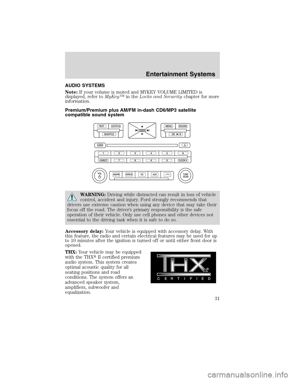 LINCOLN MKS 2010  Owners Manual AUDIO SYSTEMS
Note:If your volume is muted and MYKEY VOLUME LIMITED is
displayed, refer toMyKey™in theLocks and Securitychapter for more
information.
Premium/Premium plus AM/FM in-dash CD6/MP3 satel