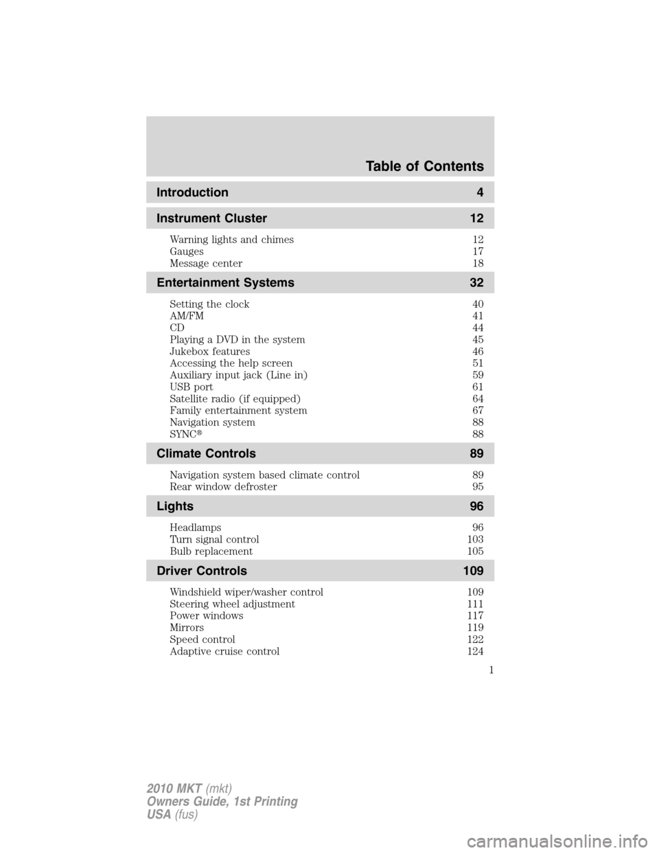 LINCOLN MKT 2010  Owners Manual 