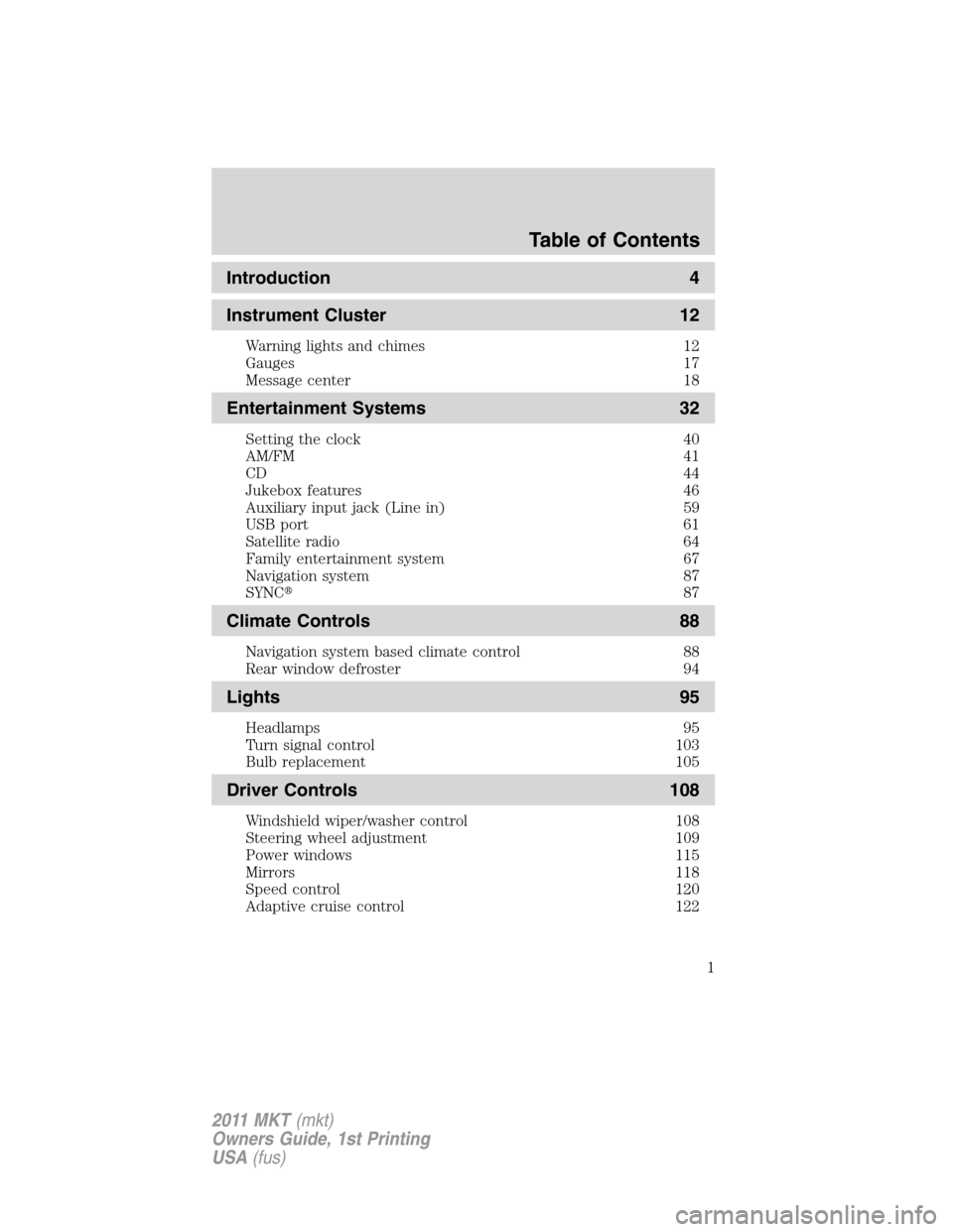 LINCOLN MKT 2011  Owners Manual 