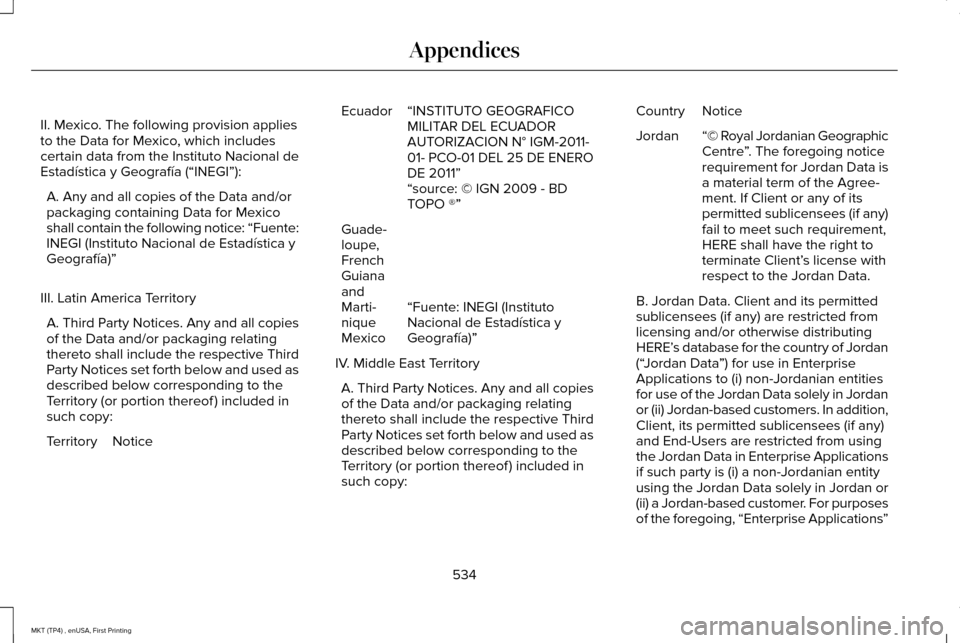 LINCOLN MKT 2017 Owners Manual II. Mexico. The following provision applies
to the Data for Mexico, which includes
certain data from the Instituto Nacional de
Estadística y Geografía (“INEGI”):
A. Any and all copies of the Dat LINCOLN MKT 2017 Owners Manual II. Mexico. The following provision applies
to the Data for Mexico, which includes
certain data from the Instituto Nacional de
Estadística y Geografía (“INEGI”):
A. Any and all copies of the Dat