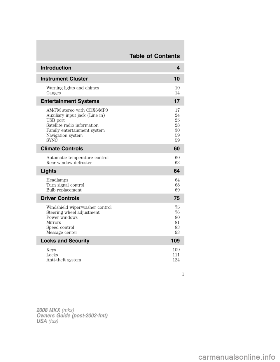 LINCOLN MKX 2008  Owners Manual 