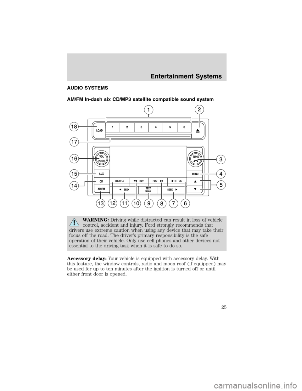 LINCOLN MKX 2010  Owners Manual AUDIO SYSTEMS
AM/FM In-dash six CD/MP3 satellite compatible sound system
WARNING:Driving while distracted can result in loss of vehicle
control, accident and injury. Ford strongly recommends that
driv