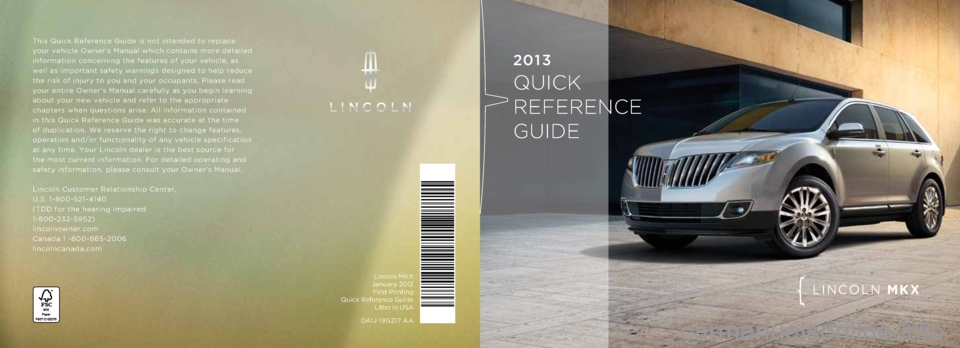 LINCOLN MKX 2013  Quick Reference Guide 