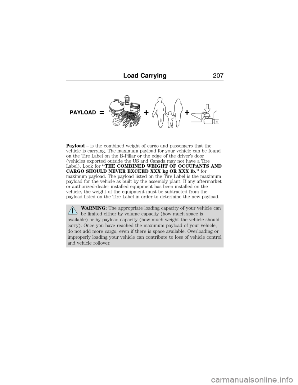 LINCOLN MKX 2015 Owners Manual Payload– is the combined weight of cargo and passengers that the
vehicle is carrying. The maximum payload for your vehicle can be found
on the Tire Label on the B-Pillar or the edge of the driver’ LINCOLN MKX 2015 Owners Manual Payload– is the combined weight of cargo and passengers that the
vehicle is carrying. The maximum payload for your vehicle can be found
on the Tire Label on the B-Pillar or the edge of the driver’