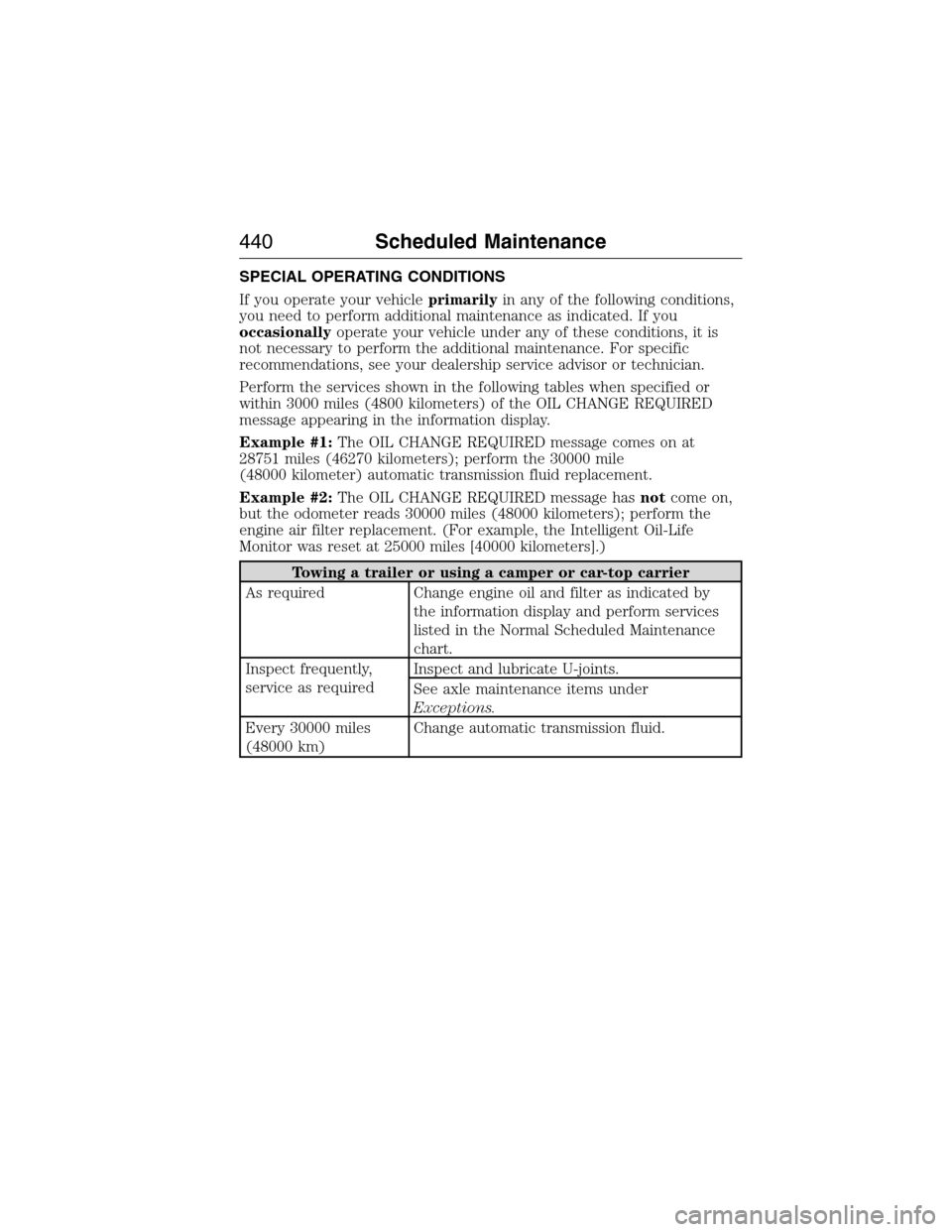 LINCOLN MKX 2015  Owners Manual SPECIAL OPERATING CONDITIONS
If you operate your vehicleprimarilyin any of the following conditions,
you need to perform additional maintenance as indicated. If you
occasionallyoperate your vehicle un