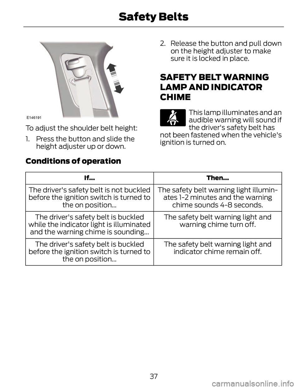 LINCOLN MKZ 2014 Owners Manual E146191
To adjust the shoulder belt height:
1. Press the button and slide theheight adjuster up or down. 2. Release the button and pull down
on the height adjuster to make
sure it is locked in place.
LINCOLN MKZ 2014 Owners Manual E146191
To adjust the shoulder belt height:
1. Press the button and slide theheight adjuster up or down. 2. Release the button and pull down
on the height adjuster to make
sure it is locked in place.