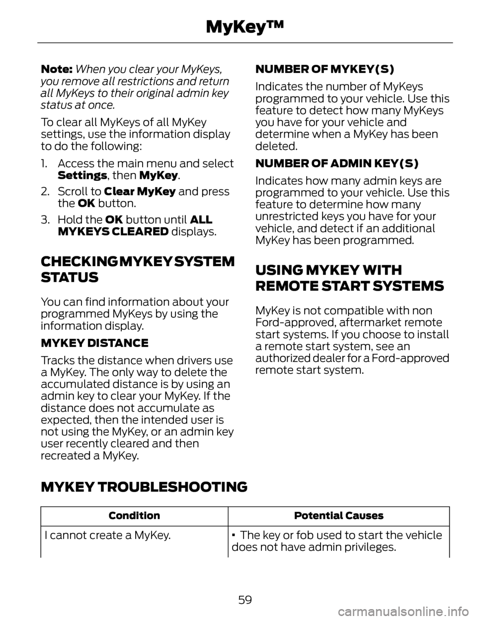 LINCOLN MKZ 2014 Owners Manual Note:When you clear your MyKeys,
you remove all restrictions and return
all MyKeys to their original admin key
status at once.
To clear all MyKeys of all MyKey
settings, use the information display
to LINCOLN MKZ 2014 Owners Manual Note:When you clear your MyKeys,
you remove all restrictions and return
all MyKeys to their original admin key
status at once.
To clear all MyKeys of all MyKey
settings, use the information display
to