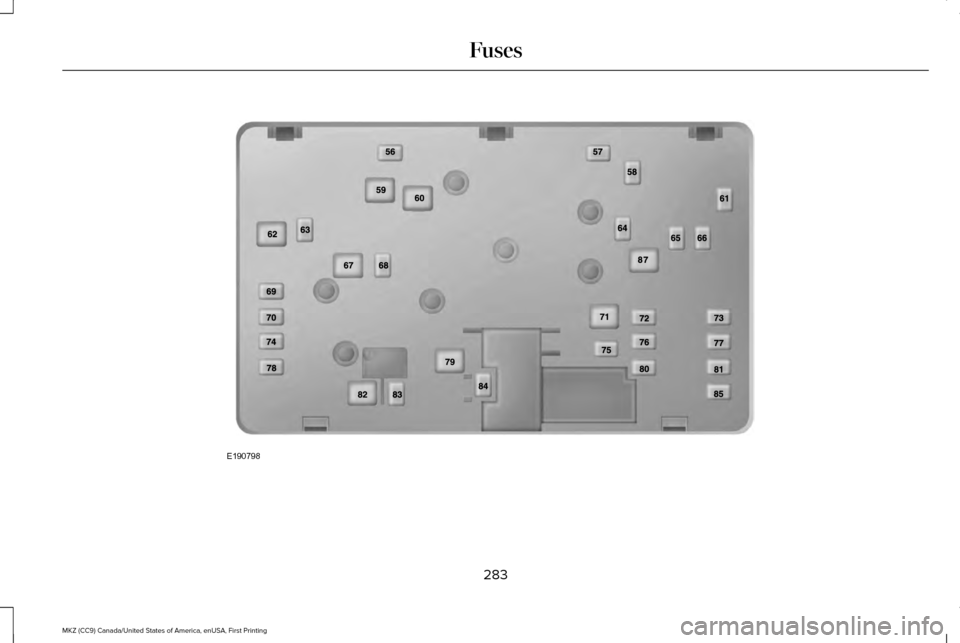 LINCOLN MKZ 2017  Owners Manual 283
MKZ (CC9) Canada/United States of America, enUSA, First Printing FusesE190798  