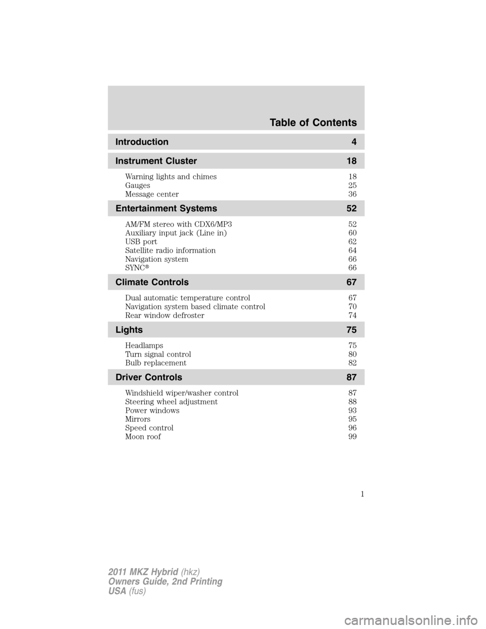 LINCOLN MKZ HYBRID 2011  Owners Manual 