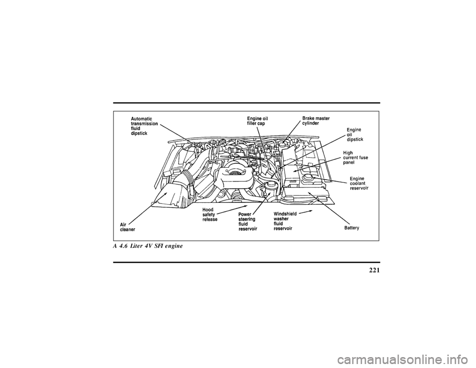 LINCOLN MARK VIII 1997  Owners Manual 221
A 4.6 Liter 4V SFI engine
File:11fnmc8.ex
Update:Thu Jun 20 14:28:32 1996 