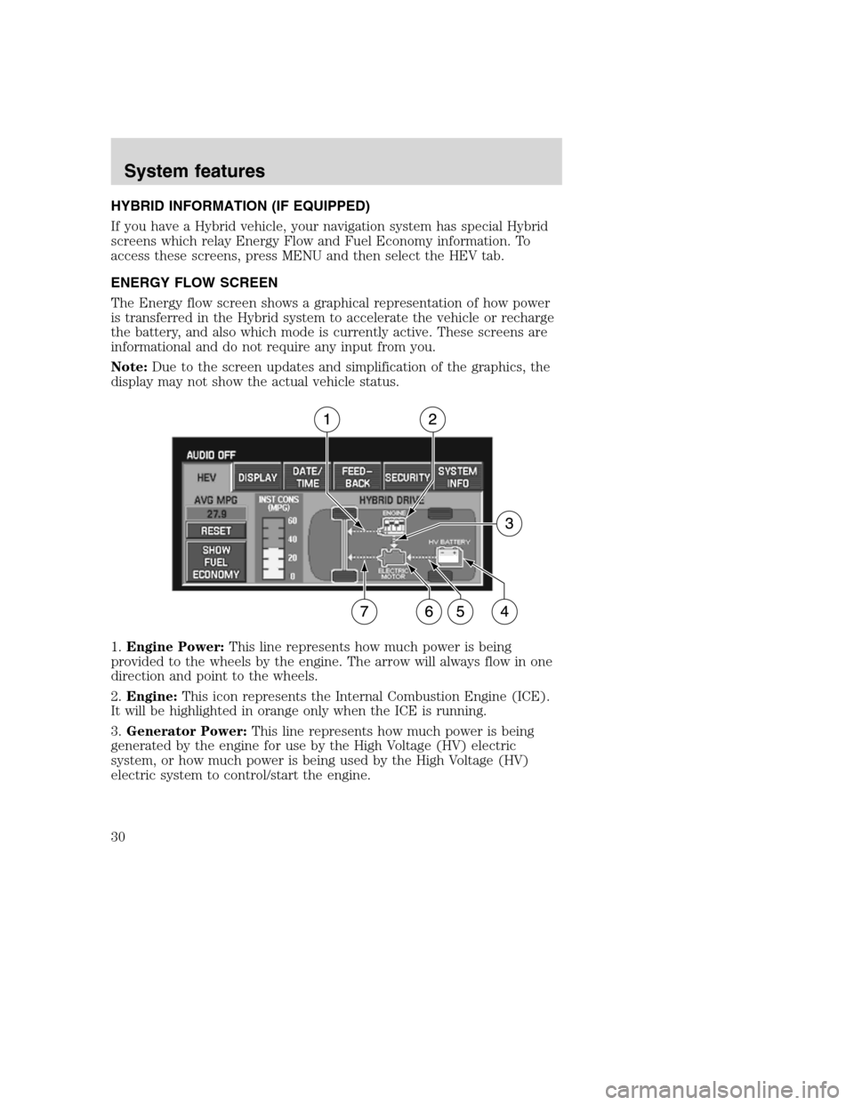 LINCOLN NAVIGATOR 2008 Navigation Manual HYBRID INFORMATION (IF EQUIPPED)
If you have a Hybrid vehicle, your navigation system has special Hybrid
screens which relay Energy Flow and Fuel Economy information. To
access these screens, press ME LINCOLN NAVIGATOR 2008 Navigation Manual HYBRID INFORMATION (IF EQUIPPED)
If you have a Hybrid vehicle, your navigation system has special Hybrid
screens which relay Energy Flow and Fuel Economy information. To
access these screens, press ME