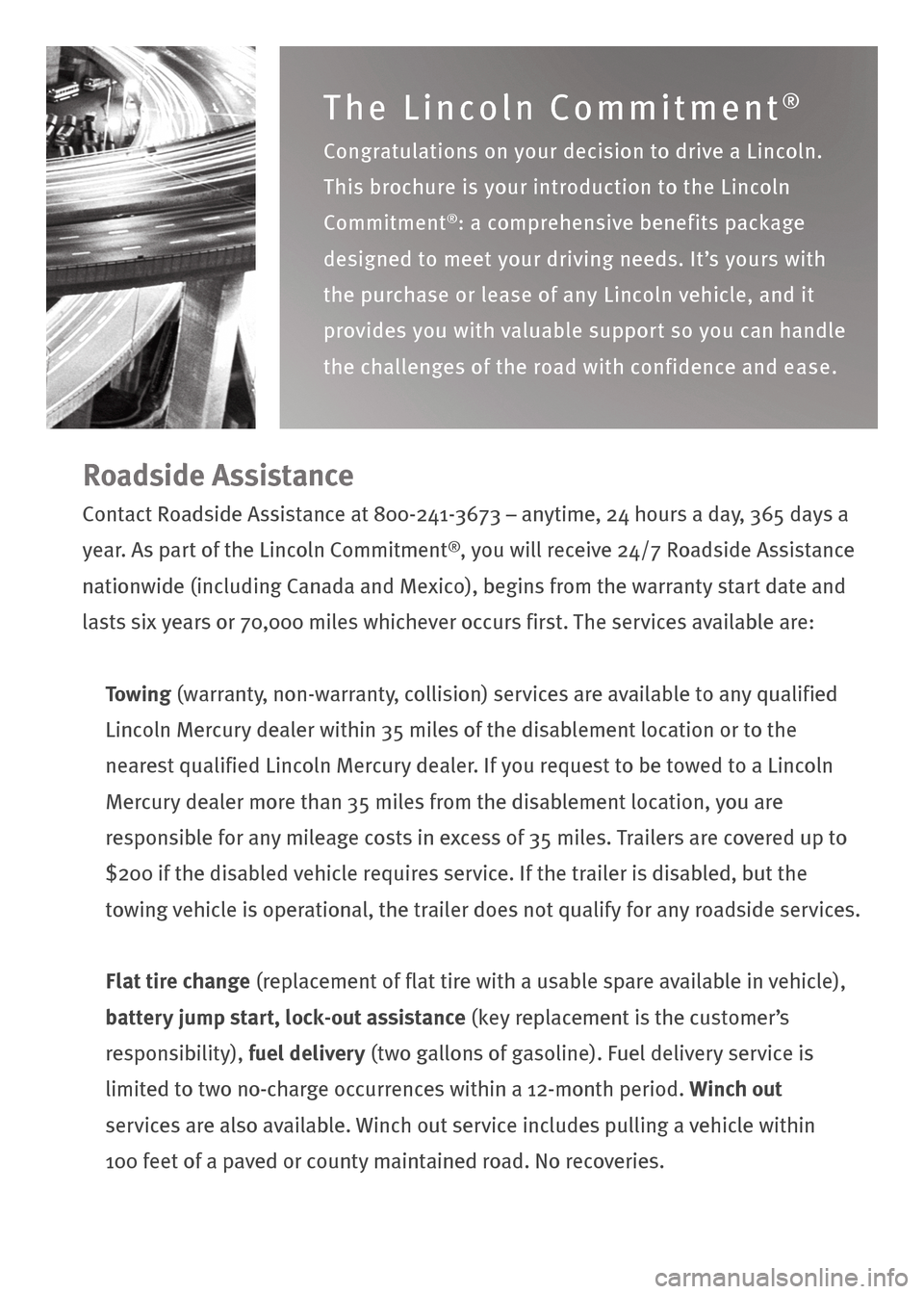 LINCOLN NAVIGATOR 2010  Roadside Assistance Card 