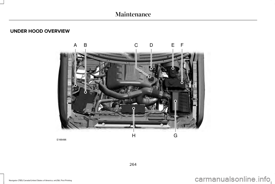 LINCOLN NAVIGATOR 2017 Owners Manual UNDER HOOD OVERVIEW
264
Navigator (TB5) Canada/United States of America, enUSA, First Printing MaintenanceA
A
BDEFC
GHE166496 LINCOLN NAVIGATOR 2017 Owners Manual UNDER HOOD OVERVIEW
264
Navigator (TB5) Canada/United States of America, enUSA, First Printing MaintenanceA
A
BDEFC
GHE166496