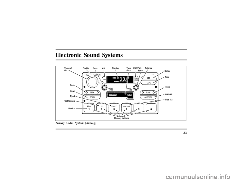 LINCOLN TOWN CAR 1997 Owners Guide 33
Electronic Sound SystemsLuxury Audio System (Analog)
File:04fnast.ex
Update:Thu Jun 20 15:13:21 1996 LINCOLN TOWN CAR 1997 Owners Guide 33
Electronic Sound SystemsLuxury Audio System (Analog)
File:04fnast.ex
Update:Thu Jun 20 15:13:21 1996
