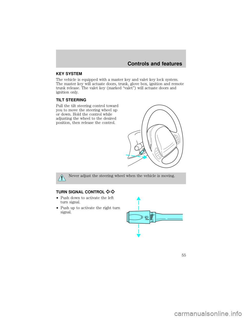 LINCOLN TOWN CAR 2000  Owners Manual KEY SYSTEM
The vehicle is equipped with a master key and valet key lock system.
The master key will actuate doors, trunk, glove box, ignition and remote
trunk release. The valet key (marked ªvaletº)