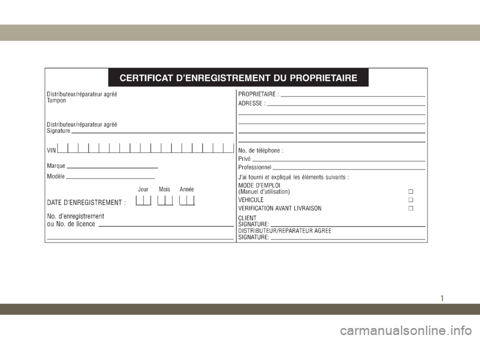 JEEP WRANGLER UNLIMITED 2019 Notice dentretien (in French) 1 JEEP WRANGLER UNLIMITED 2019 Notice dentretien (in French) 1