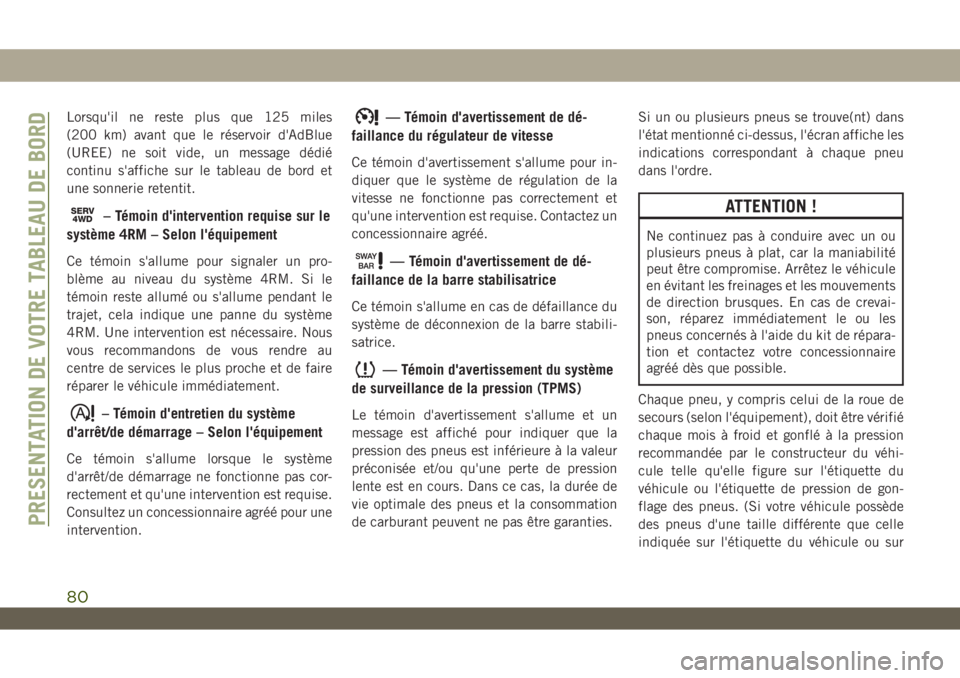 JEEP WRANGLER UNLIMITED 2019 Notice dentretien (in French) Lorsqu'il ne reste plus que 125 miles
(200 km) avant que le réservoir d'AdBlue
(UREE) ne soit vide, un message dédié
continu s'affiche sur le tableau de bord et
une sonnerie retentit.
S JEEP WRANGLER UNLIMITED 2019 Notice dentretien (in French) Lorsqu'il ne reste plus que 125 miles
(200 km) avant que le réservoir d'AdBlue
(UREE) ne soit vide, un message dédié
continu s'affiche sur le tableau de bord et
une sonnerie retentit.
S