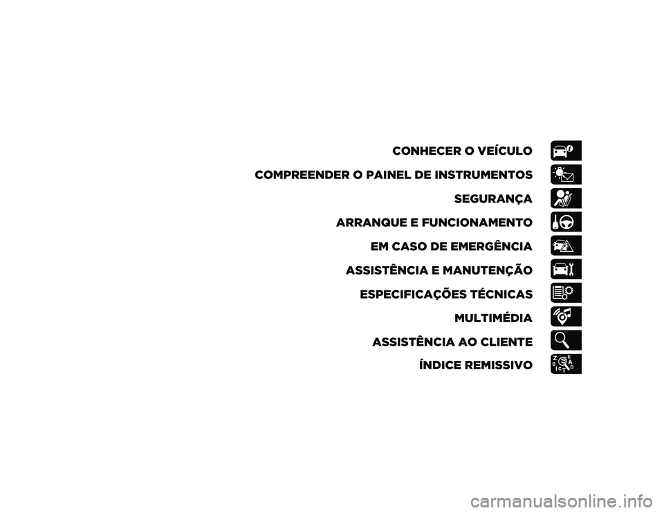 JEEP WRANGLER UNLIMITED 2020 Manual de Uso e Manutenção (in Portuguese) CONHECER O VEÍCULO
COMPREENDER O PAINEL DE INSTRUMENTOS SEGURANÇA
ARRANQUE E FUNCIONAMENTO EM CASO DE EMERGÊNCIA
ASSISTÊNCIA E MANUTENÇÃO ESPECIFICAÇÕES TÉCNICAS MULTIMÉDIA
ASSISTÊNCIA AO C JEEP WRANGLER UNLIMITED 2020 Manual de Uso e Manutenção (in Portuguese) CONHECER O VEÍCULO
COMPREENDER O PAINEL DE INSTRUMENTOS SEGURANÇA
ARRANQUE E FUNCIONAMENTO EM CASO DE EMERGÊNCIA
ASSISTÊNCIA E MANUTENÇÃO ESPECIFICAÇÕES TÉCNICAS MULTIMÉDIA
ASSISTÊNCIA AO C