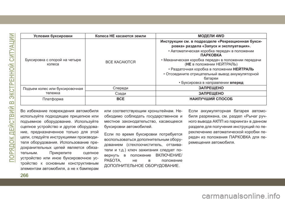JEEP WRANGLER UNLIMITED 2019  Руководство по эксплуатации и техобслуживанию (in Russian) Условия буксировки Колеса НЕ касаются земли МОДЕЛИ 4WD
Буксировка с опорой на четыре
колесаВСЕ КАСАЮТСЯИнстр�