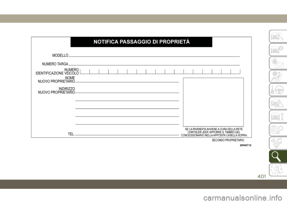 JEEP COMPASS 2019  Libretto Uso Manutenzione (in Italian) 401 
