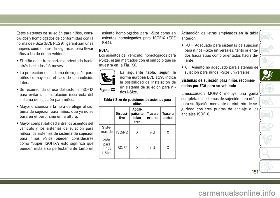 JEEP COMPASS 2018 Manual de Empleo y Cuidado (in Spanish) Estos sistemas de sujeción para niños, cons-
truidos y homologados de conformidad con la
norma de i-Size (ECE R129), garantizan unas
mejores condiciones de seguridad para llevar
niños a bordo de un JEEP COMPASS 2018 Manual de Empleo y Cuidado (in Spanish) Estos sistemas de sujeción para niños, cons-
truidos y homologados de conformidad con la
norma de i-Size (ECE R129), garantizan unas
mejores condiciones de seguridad para llevar
niños a bordo de un