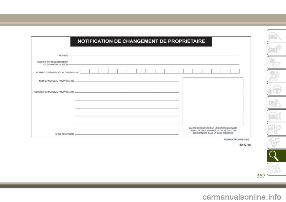 JEEP COMPASS 2018 Notice dentretien (in French) 367 JEEP COMPASS 2018 Notice dentretien (in French) 367