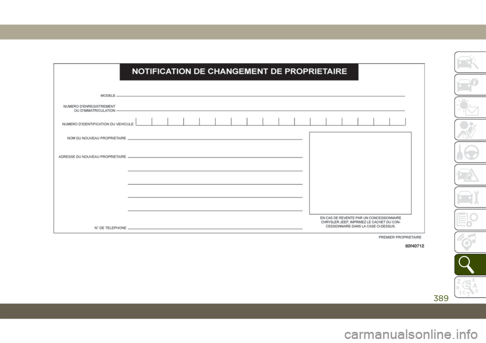 JEEP COMPASS 2019 Notice dentretien (in French) 389 JEEP COMPASS 2019 Notice dentretien (in French) 389