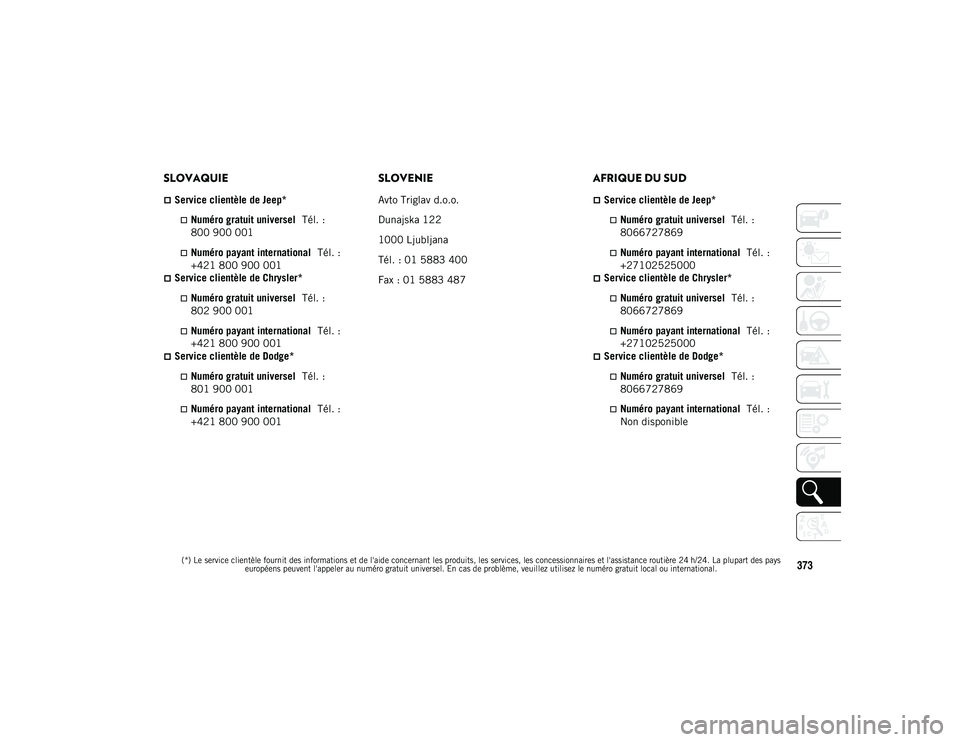 JEEP COMPASS 2020 Notice dentretien (in French)
(*) Le service clientèle fournit des informations et de l'aide concernant les produits, les services, les concessionnaires et l'assistance routière 24 h/24. La plupart des pays européens p JEEP COMPASS 2020 Notice dentretien (in French)
(*) Le service clientèle fournit des informations et de l'aide concernant les produits, les services, les concessionnaires et l'assistance routière 24 h/24. La plupart des pays européens p