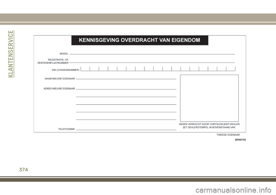 JEEP COMPASS 2018  Instructieboek (in Dutch) KLANTENSERVICE
374 