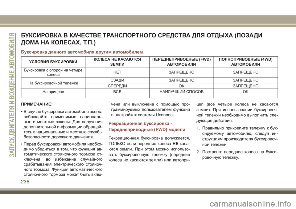 JEEP COMPASS 2018 Руководство по эксплуатации и техобслуживанию (in Russian) БУКСИРОВКА В КАЧЕСТВЕ ТРАНСПОРТНОГО СРЕДСТВА ДЛЯ ОТДЫХА (ПОЗАДИ
ДОМА НА КОЛЕСАХ, Т.П.)
Буксировка данного авт JEEP COMPASS 2018 Руководство по эксплуатации и техобслуживанию (in Russian) БУКСИРОВКА В КАЧЕСТВЕ ТРАНСПОРТНОГО СРЕДСТВА ДЛЯ ОТДЫХА (ПОЗАДИ
ДОМА НА КОЛЕСАХ, Т.П.)
Буксировка данного авт