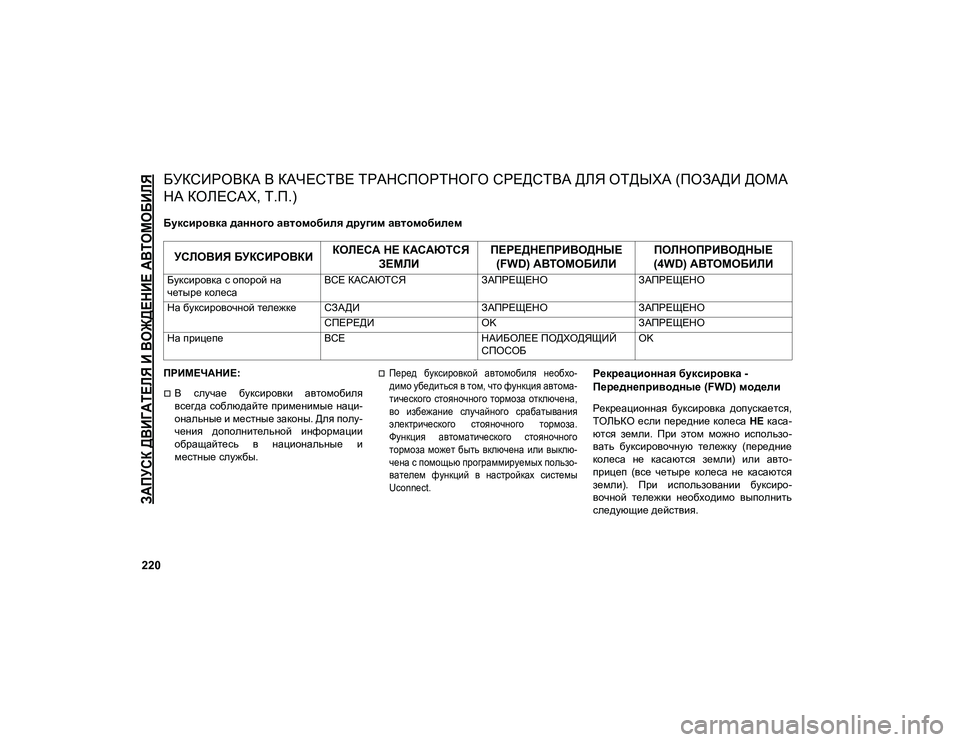 JEEP COMPASS 2021 Руководство по эксплуатации и техобслуживанию (in Russian)
ЗАПУСК ДВИГАТЕЛЯ И ВОЖДЕНИЕ АВТОМОБИЛЯ
220
БУКСИРОВКА В КАЧЕСТВЕ ТРАНСПОРТНОГО СРЕДСТВА ДЛЯ ОТДЫХА (ПОЗАДИ Д JEEP COMPASS 2021 Руководство по эксплуатации и техобслуживанию (in Russian)
ЗАПУСК ДВИГАТЕЛЯ И ВОЖДЕНИЕ АВТОМОБИЛЯ
220
БУКСИРОВКА В КАЧЕСТВЕ ТРАНСПОРТНОГО СРЕДСТВА ДЛЯ ОТДЫХА (ПОЗАДИ Д