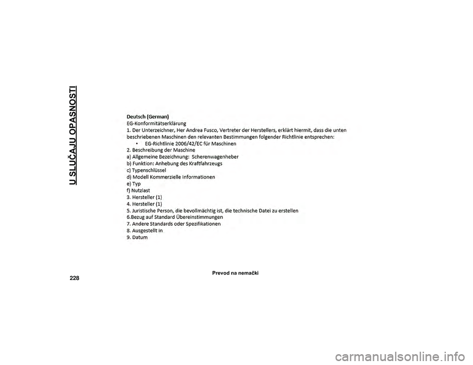 JEEP COMPASS 2020  Knjižica za upotrebu i održavanje (in Serbian) U SLUČAJU OPASNOSTI
228Prevod na nemački
20_MP_UG_SE_EU_t.book  Page 228   