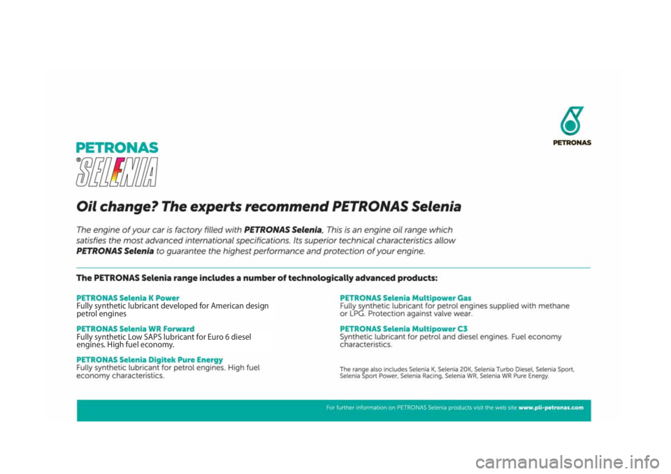 JEEP RENEGADE 2019 Owner handbook (in English) Fully synthetic lubricant developed for American design
petrol engines
Fully synthetic Low SAPS lubricant for Euro 6 diesel
engines. High fuel economy. JEEP RENEGADE 2019 Owner handbook (in English) Fully synthetic lubricant developed for American design
petrol engines
Fully synthetic Low SAPS lubricant for Euro 6 diesel
engines. High fuel economy.