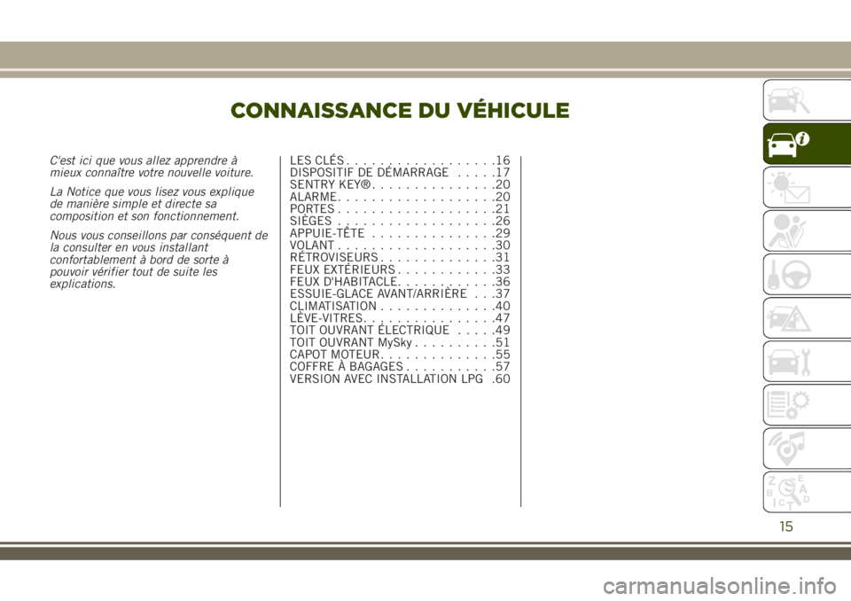 JEEP RENEGADE 2018 Notice dentretien (in French) CONNAISSANCE DU VÉHICULE
C'est ici que vous allez apprendre Ã
mieux connaître votre nouvelle voiture.
La Notice que vous lisez vous explique
de manière simple et directe sa
composition et son JEEP RENEGADE 2018 Notice dentretien (in French) CONNAISSANCE DU VÉHICULE
C'est ici que vous allez apprendre Ã
mieux connaître votre nouvelle voiture.
La Notice que vous lisez vous explique
de manière simple et directe sa
composition et son