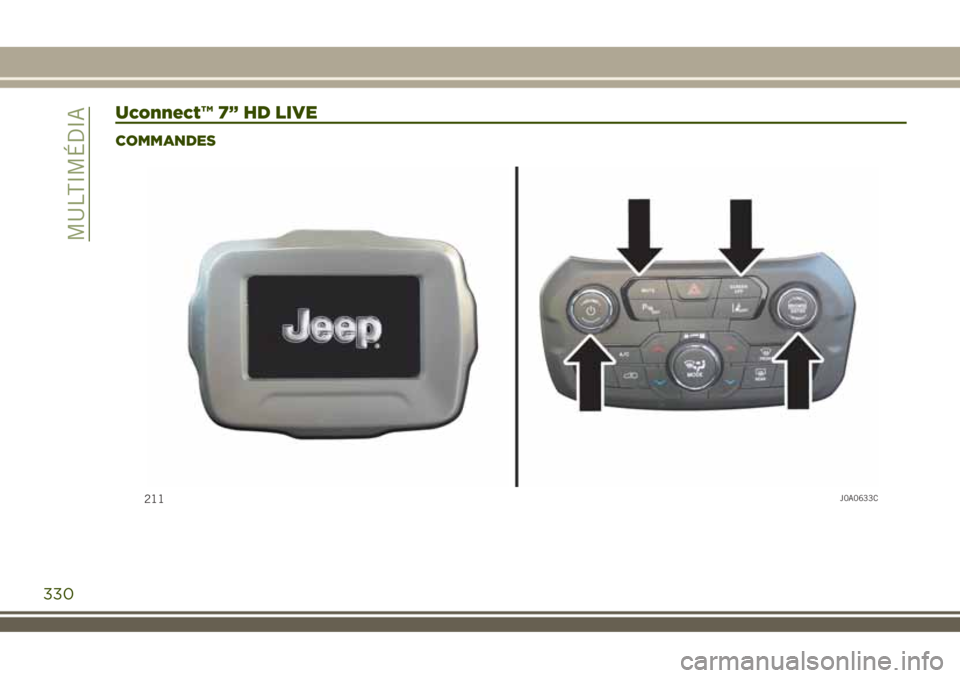 JEEP RENEGADE 2018  Notice dentretien (in French) Uconnect™ 7” HD LIVE
COMMANDES
211J0A0633C
330
MULTIMÉDIA 